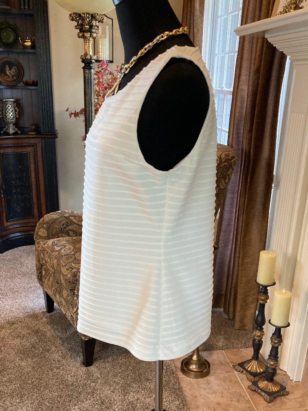 CALVIN KLEIN Top Ribbed Sleeveless Off White Size M - Picture 2 of 6